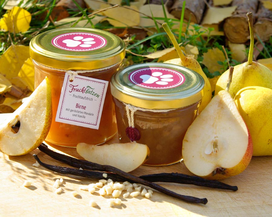 Marmelade als Geschenk - Birne, geröstete Mandel - Fruchtaufstrich