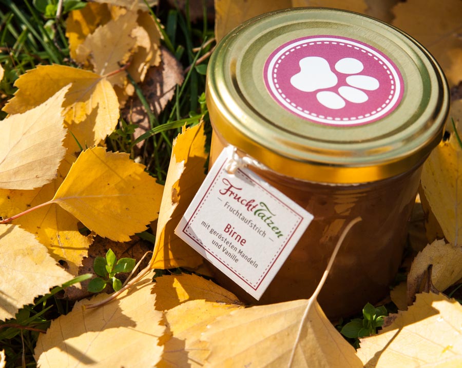 Marmelade als Geschenk - Birne, geröstete Mandel - Fruchtaufstrich